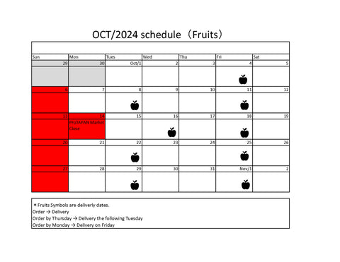 Fruit air transport schedule for October 2024